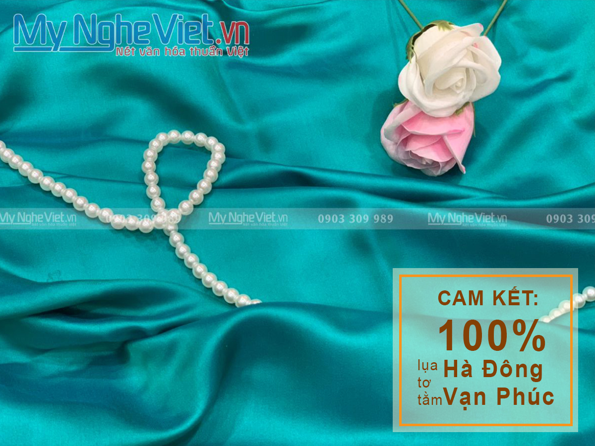 Bộ áo dài lụa the hoa xanh ( Áo 4m + Quần 2,3m) MNV-LPT69-4