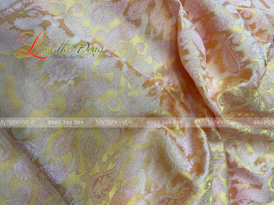 Bộ Áo Dài Lụa Hà Đông Đuôi Công Cam ( Áo 3.7m + Quần 2,3m) 70% tơ tằm MNV-LNL42