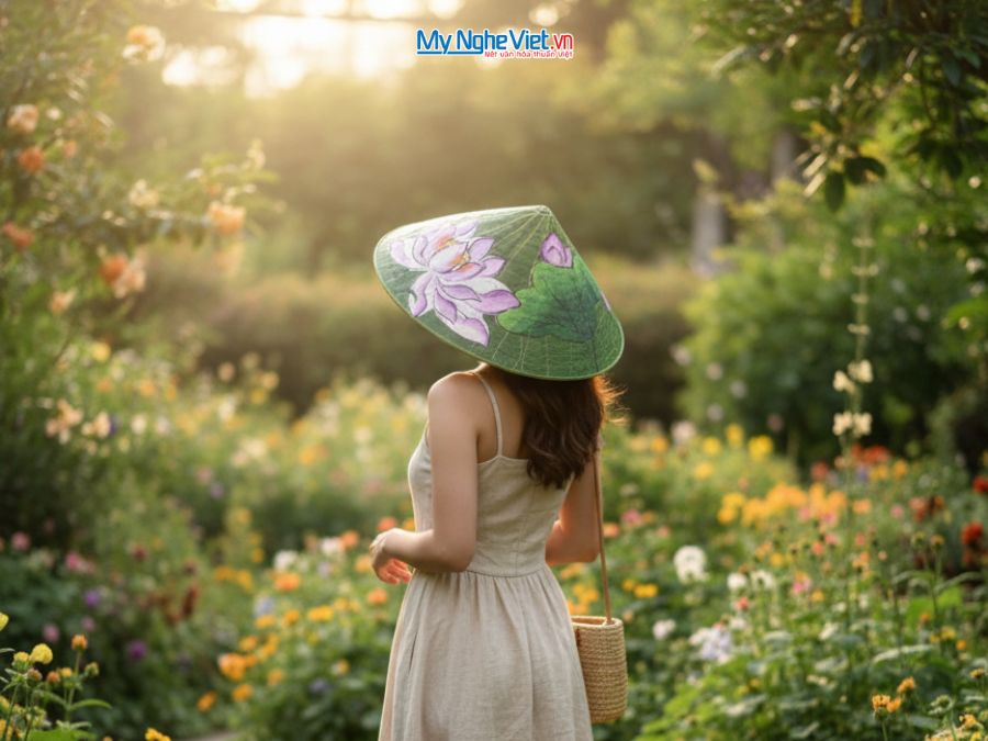 Nón lá sen vẽ tay thủ công Việt Nam nhiều mẫu MNVNL02