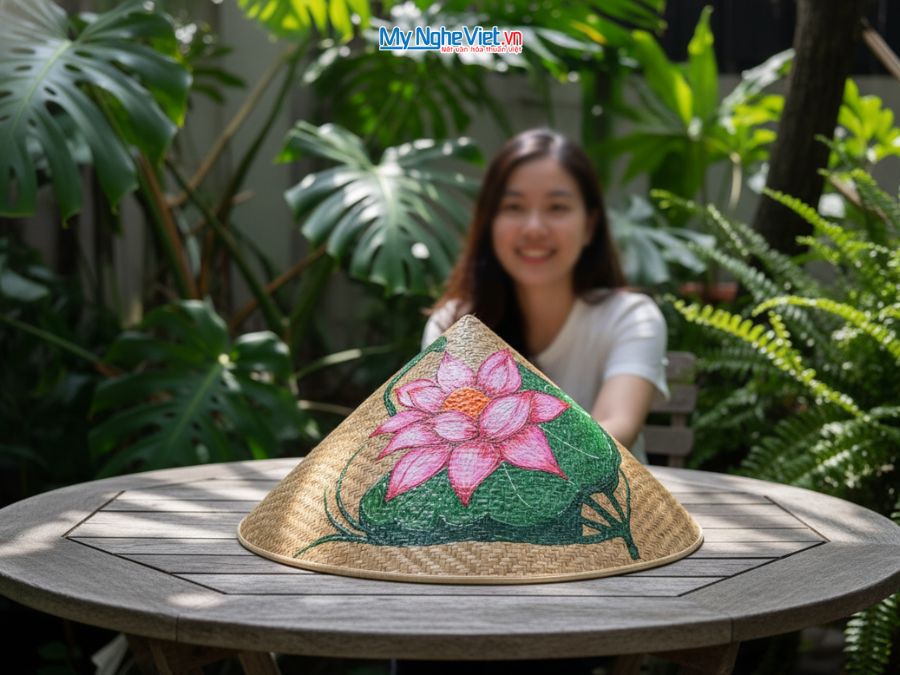 Nón mây vẽ hoa thủ công Việt Nam nhiều mẫu NM1