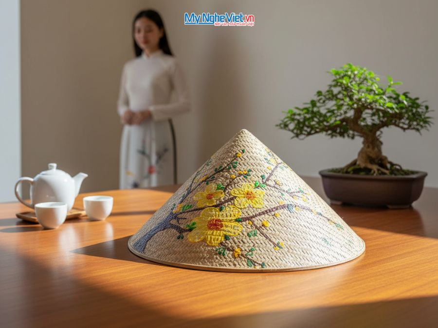 Nón mây vẽ hoa thủ công Việt Nam nhiều mẫu NM1