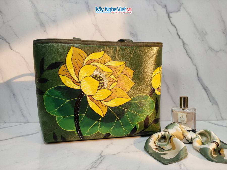 Túi lá sen thủ công cỡ lớn có quai xách nhiều mẫu MNVTS09