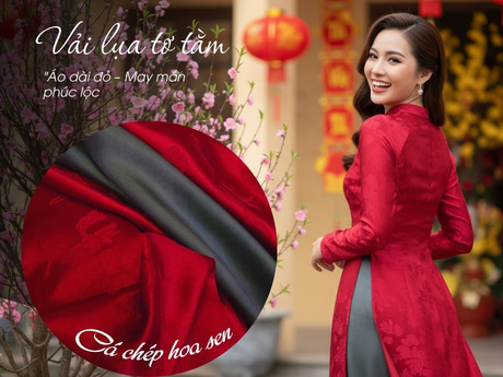 Vải lụa HĐ cá chép hoa sen 100% silk đỏ đô 1m2 2m7 LNL27/3