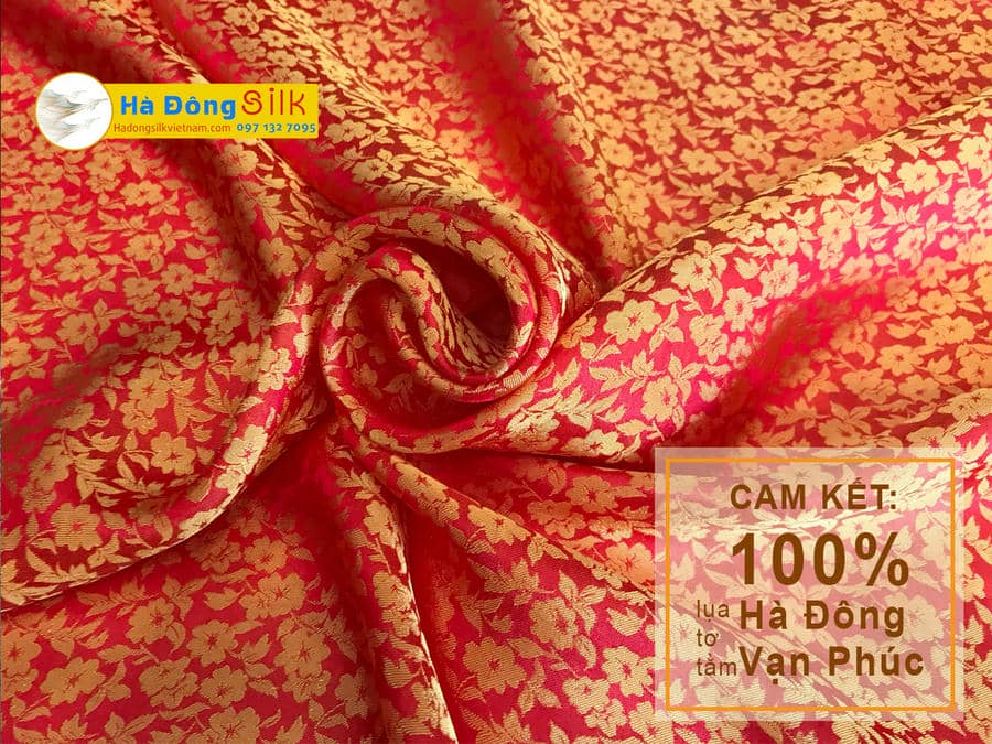 Bộ Áo Dài Lụa Hà Đông Hoa Mai Nhí Cam 70% tơ tằm (Áo 3,7m + Quần 2,3m) MNV-LHD27