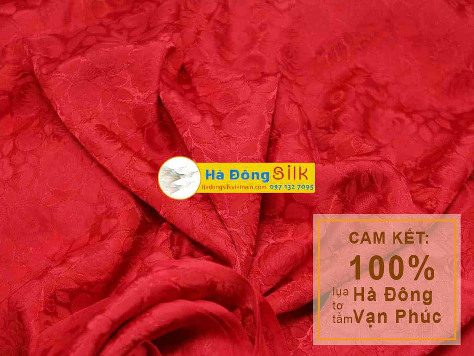 Bộ Áo Dài Lụa Hà Đông Dọc Se Hoa Hồng Đỏ Tươi 70% tơ tằm (Áo 3,7m + Quần 2,3m) MNV-LPT18