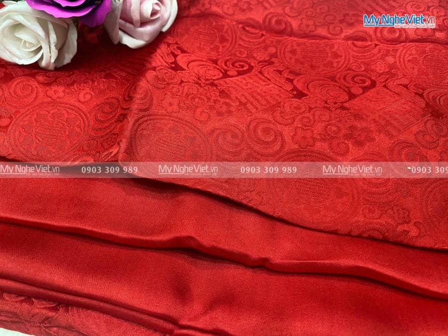 Combo bộ vải lụa HD Song Hỷ Đỏ (3.7m +2.3m) 70% tơ tằm CBLHD225-1