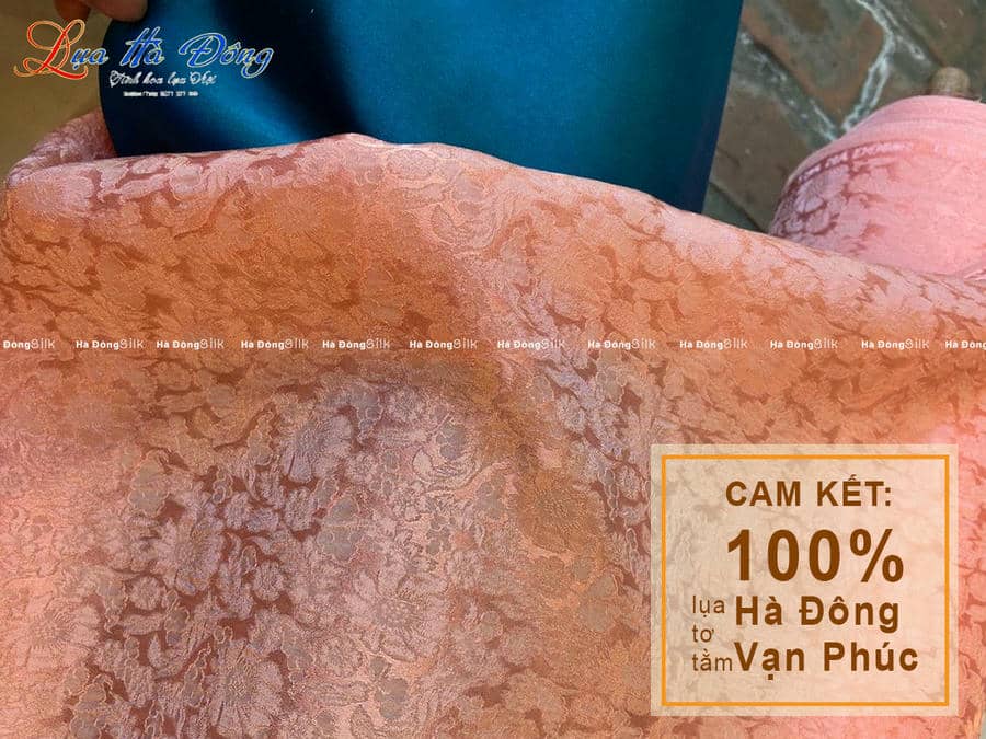 Vải Lụa Hà Đông Cúc Cam Hồng 70% tơ tằm (Áo 3.7m + Quần 2.3m) MNV-LHD203-3.7
