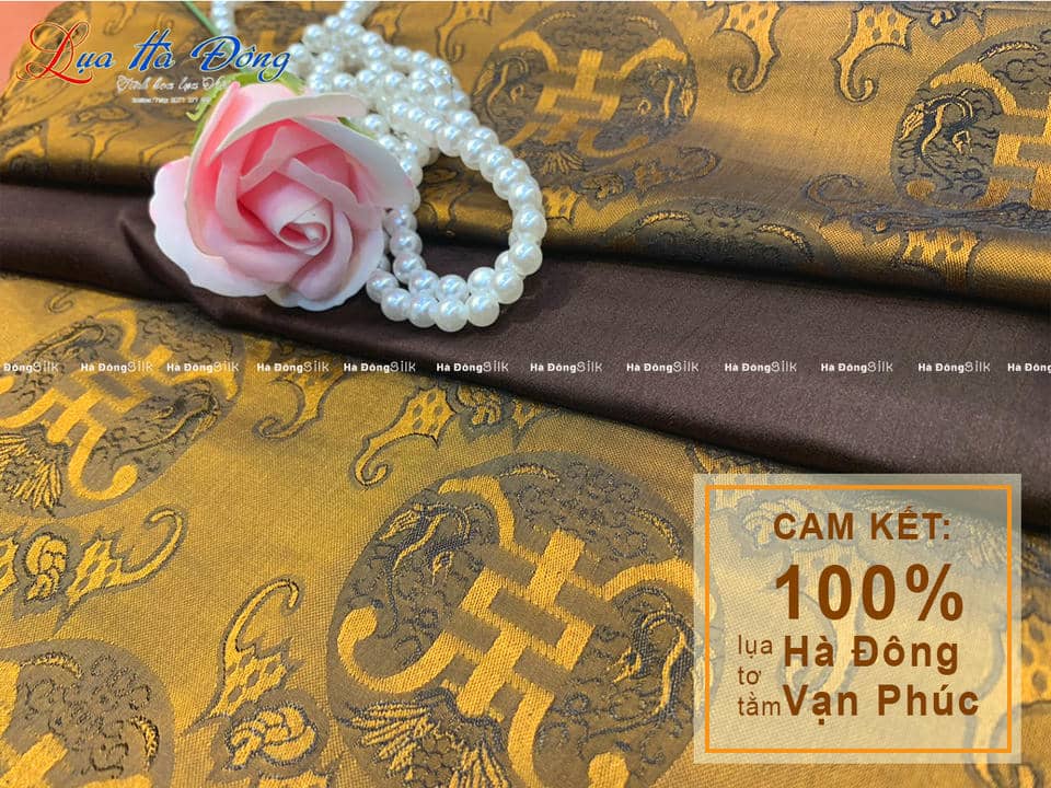 Bộ Áo Dài Lụa Hà Đông Họa Tiết Thọ Dơi (Áo 3,7m + Quần 2,3m) 70% tơ tằm MNV-KGT3-11