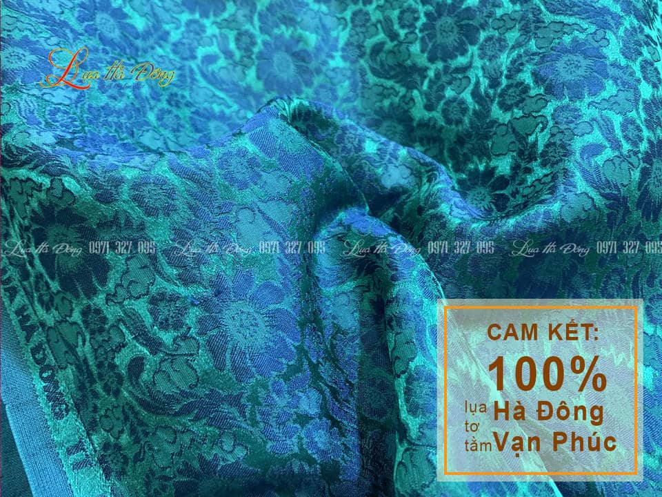 Bộ Áo Dài Lụa Hà Đông Hoa Cúc Xanh 70% tơ tằm (Áo 3,7m + Quần 2,3m) MNV-LHD29