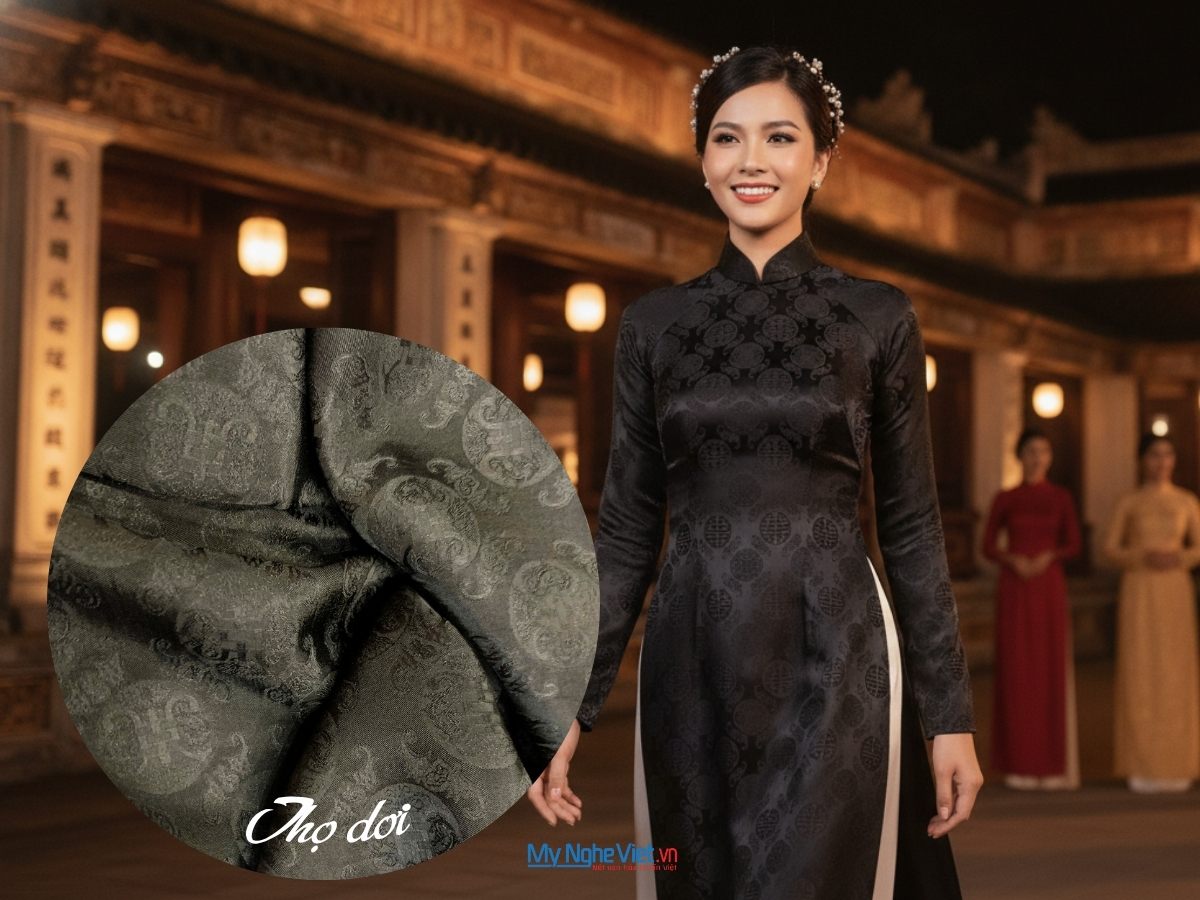 Vải Lụa Hà Đông Thọ Dơi Đen 70% tơ tằm 3.7m khổ 90cm