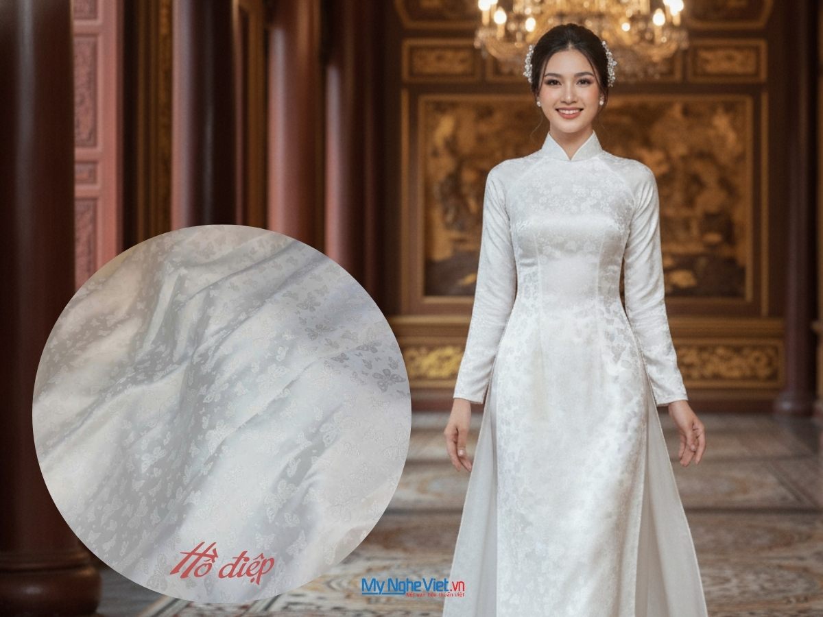 Vải lụa Hà Đông Hồ Điệp trắng 3.7m khổ 90cm