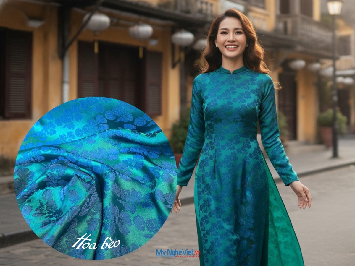Bộ Áo Dài Lụa Hà Đông Hoa bèo 70% tơ tằm (Áo 3,7m + Quần 2,3m) khổ 90 cm