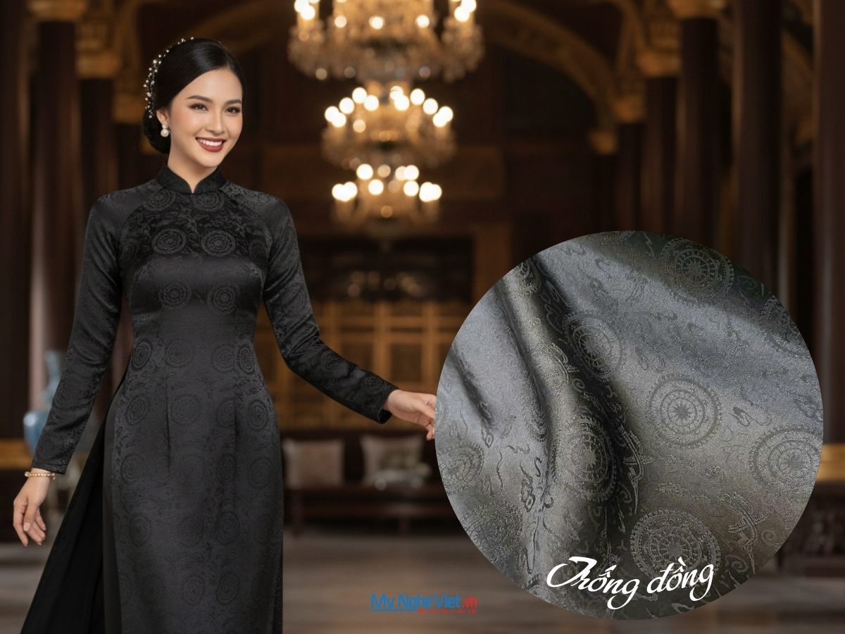 Vải Lụa HĐ trống đồng đen tuyền 3.7m LHD1/2