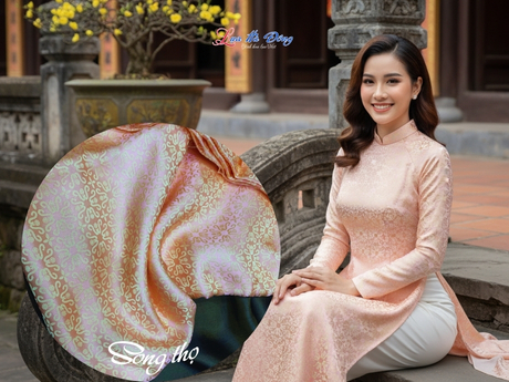 Vải áo Lụa Họa Tiết Hoa thị màu cam trà 3.7m MNV-LNL30