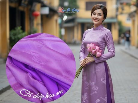 Vải lụa HĐ cá chép hoa sen 100% silk tím hoa cà 1m2 2m7 LNL27/2