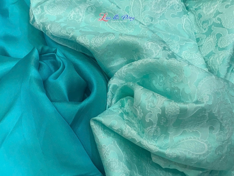 Vải lụa họa tiết đuôi công xanh thiên thanh 3.7m khổ 90 MNV-LNL122-2