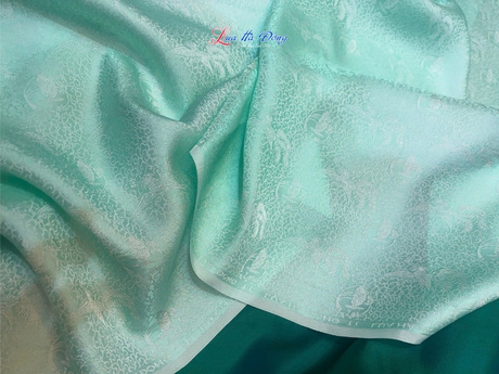 Vải Lụa Hà Đông Phượng Sen - phụng sen xanh mint 3.7m MNV-LHD37/35