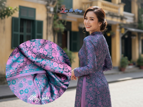 Vải áo lụa Hà Đông hồng thọ nhí xanh tím 3.7m LNL220-1.6