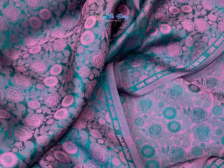 Vải áo lụa Hà Đông hồng thọ nhí xanh tím 3.7m LNL220-1.6