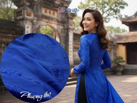 Vải lụa Hà Đông phượng thọ xanh coban 3.7m khổ 90 70% tơ tằm MNV-LNL131