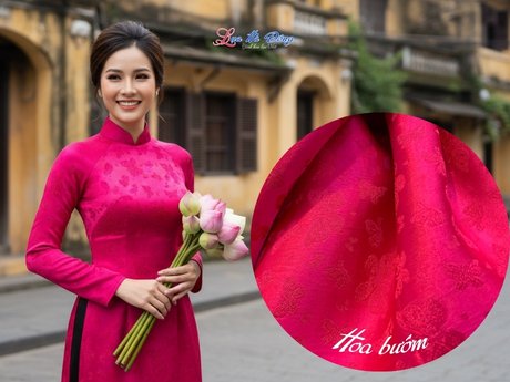 Lụa Hà Đông bươm bướm hồng sen 3.7m MNV-LHD42