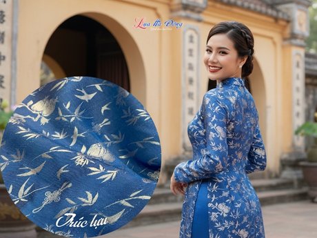 	Vải lụa HĐ lựu trúc tơ tằm se không phai xanh 3.7m LNL37/2