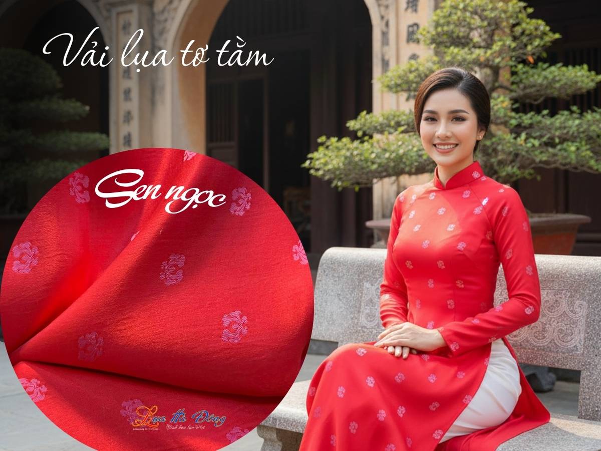 Vải Lụa Hà Đông Hồng Hồng Hoa Sen 70% tơ tằm (Áo 3.7m + Quần 2.3m) MNV-SHSN318