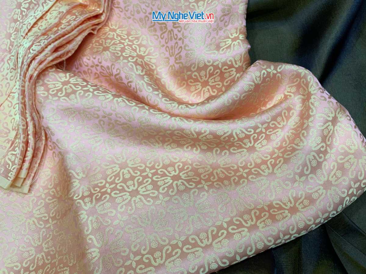 Vải áo Lụa Họa Tiết Hoa thị màu cam trà 3.7m MNV-LNL30