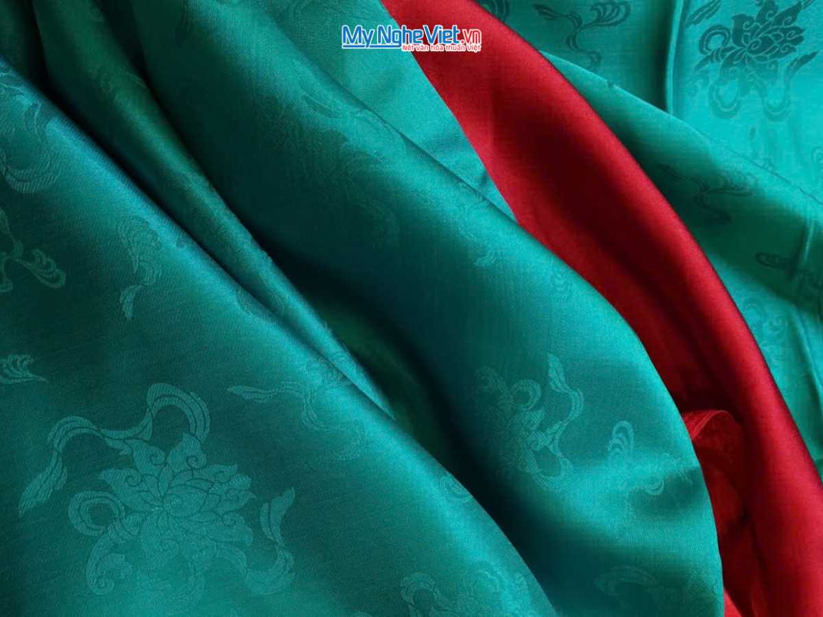 Vải lụa Hà Đông Sen Tiên xanh cổ vịt khổ 1m2 x 2.7m MNV-LNL122-10
