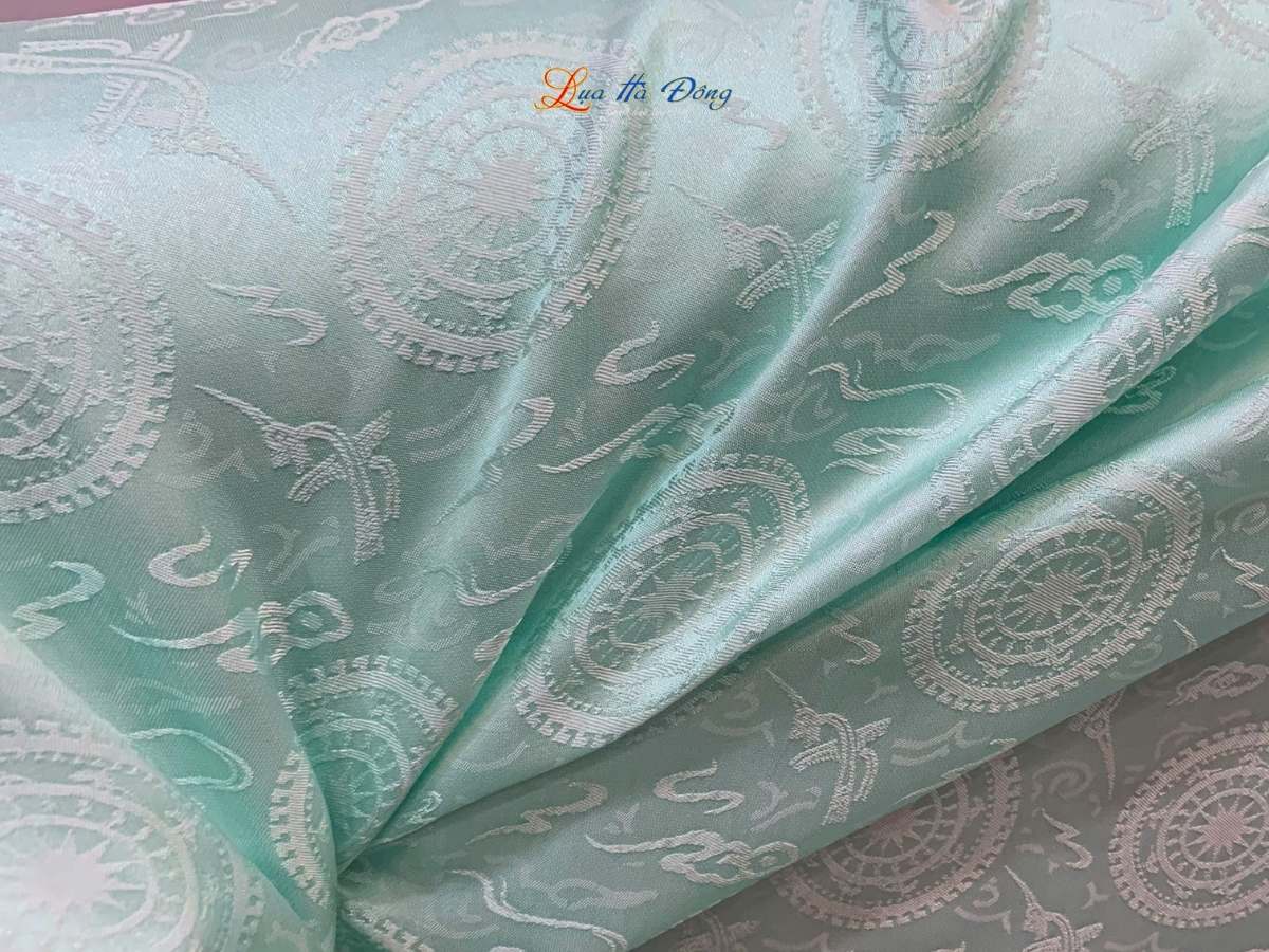 Vải Lụa HĐ trống đồng xanh mint 1m LHD1/2