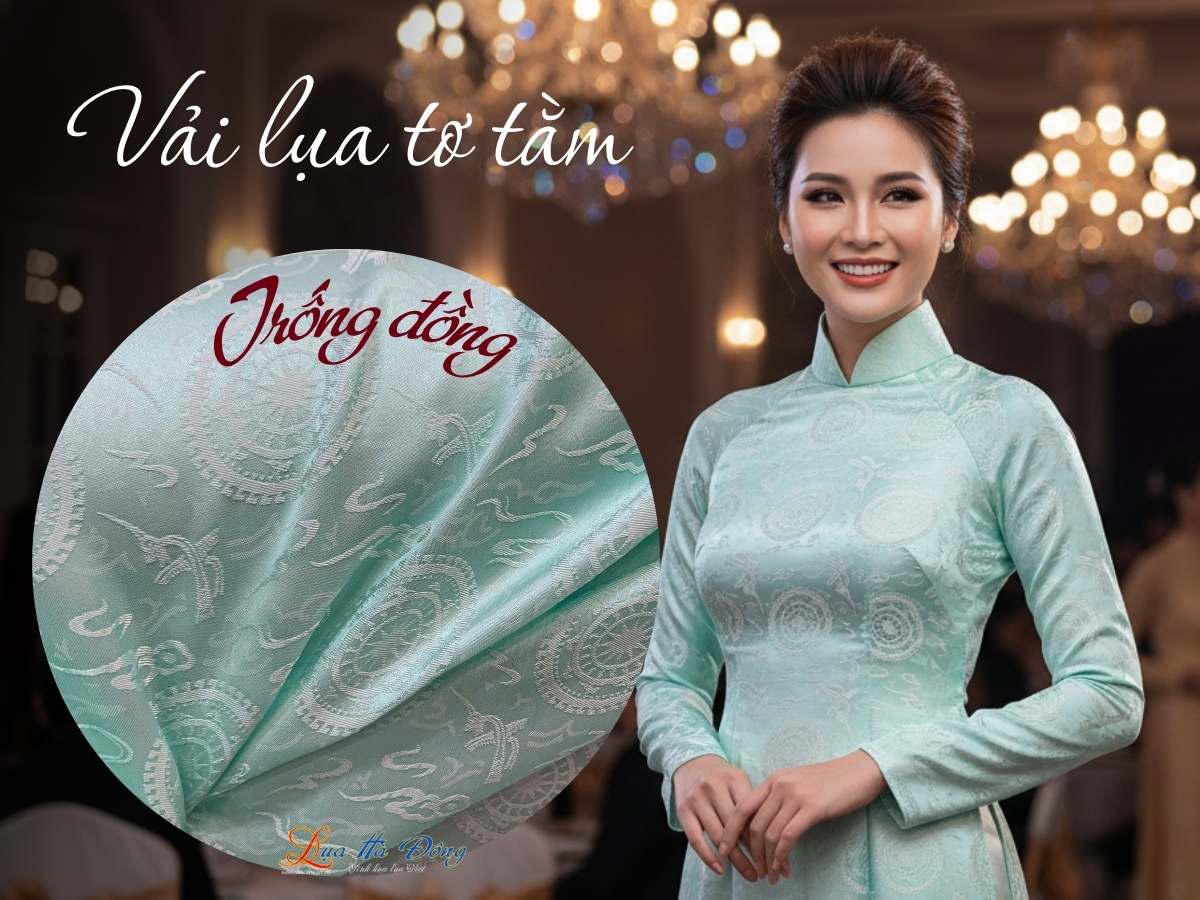 Vải Lụa HĐ trống đồng xanh mint 1m LHD1/2