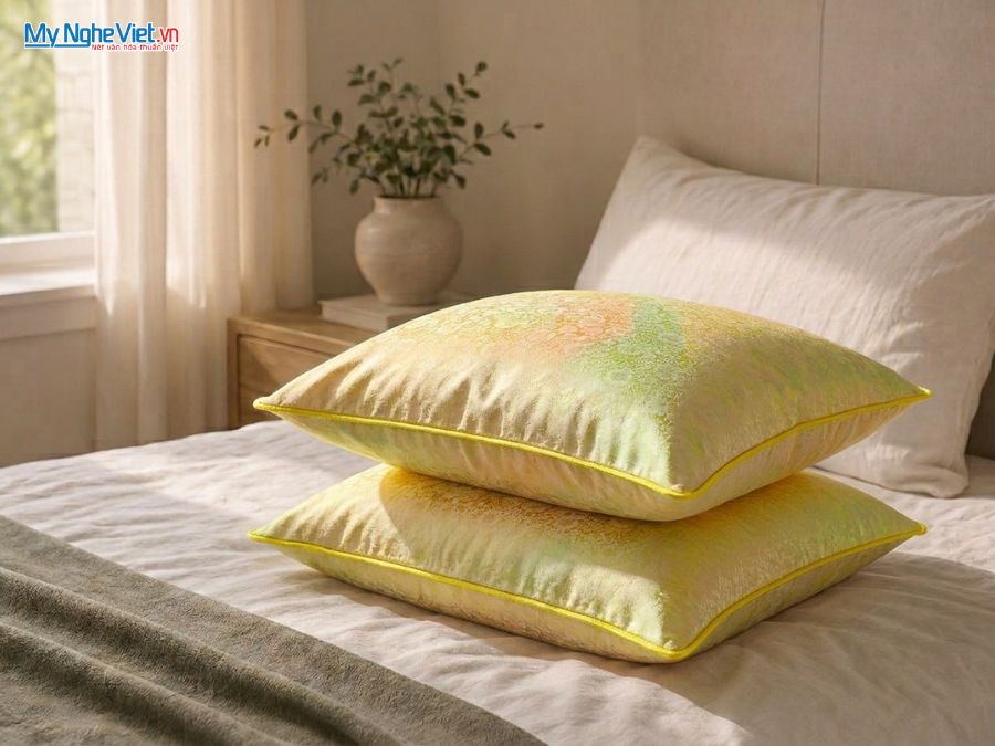 Vỏ Gối Lụa Hà Đông Họa Tiết Hoa Cúc Màu Vàng LNL4040/2