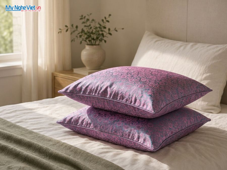 Vỏ Gối Lụa Hà Đông Họa Tiết Hồng Thọ Màu Tím LNL4040/8