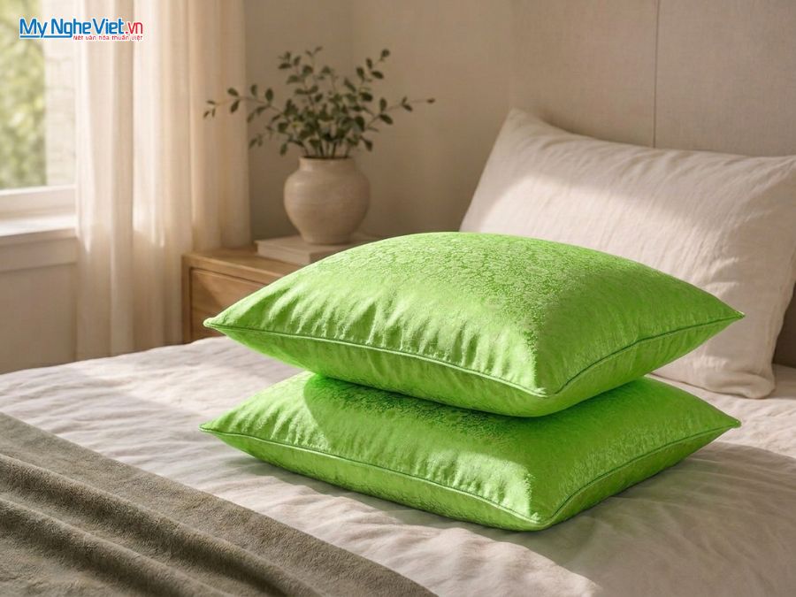 Vỏ Gối Lụa Hà Đông Họa Tiết Hoa Cúc Màu Xanh LNL4040/1