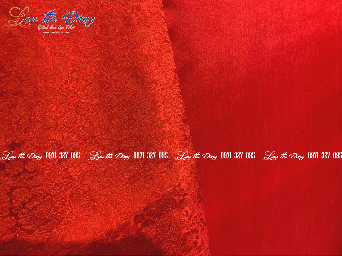 Vải May Áo Dài Cưới Cô Dâu Lụa Hà Đông Hoa Cúc Đỏ  (Áo 3.7m + Quần 2.3m) MNV-KGHC08